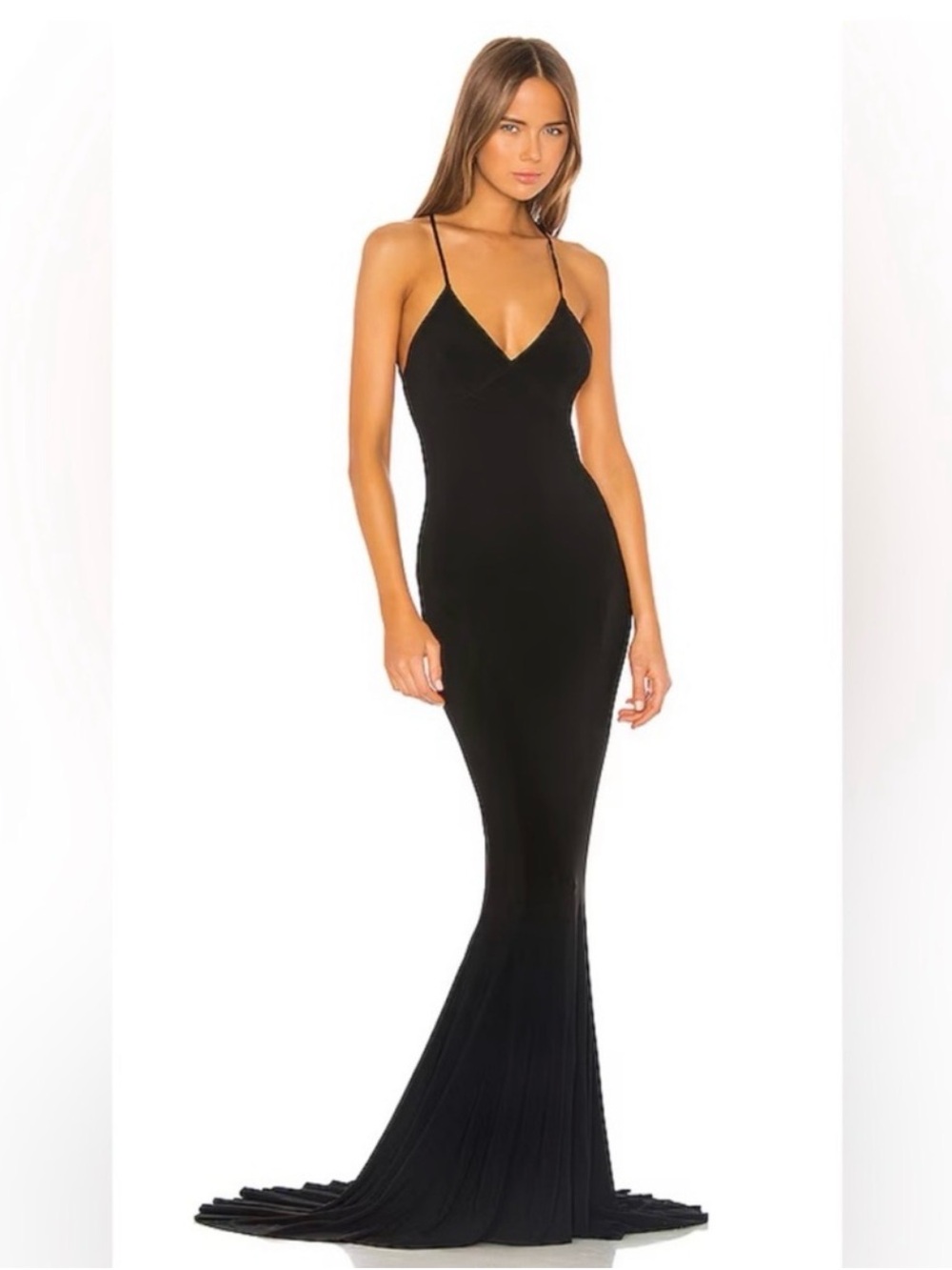 Norma Kamali Black Backless Spaghetti-Strap Mermaid Gown